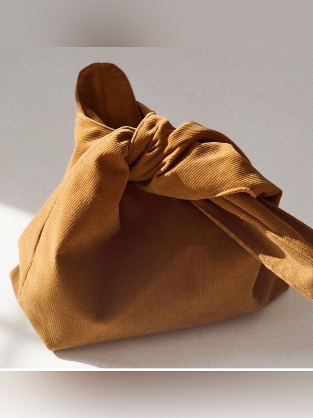 Merit Beauty The Signature Bag Brown Camel Corduroy Tie Top Knot Clutch Hobo